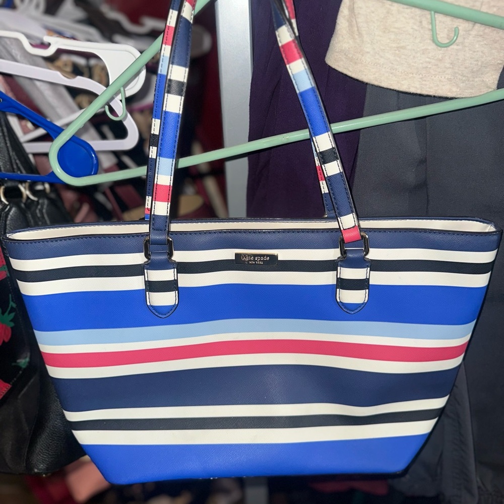 Kate Spade Blue and Red Striped Tote Bag